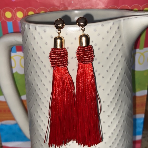 NEW! BOHO Red & Gold Fringe Tassel Earrings - Picture 4 of 16